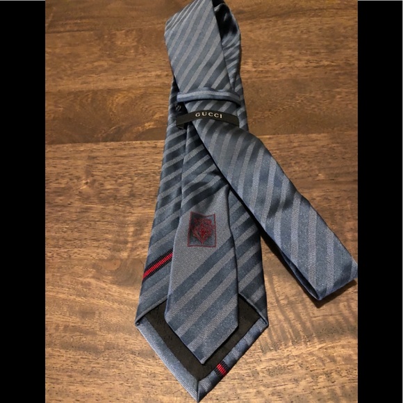 Gucci Striped Silk Tie With Web Detail, Red - Picture 2 of 2